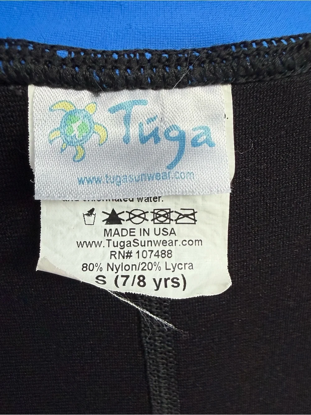 Tuga Kids S(7/8) Short Sleeve Blue/Black Wet Suit Front Zip Neoprene Swim Surf